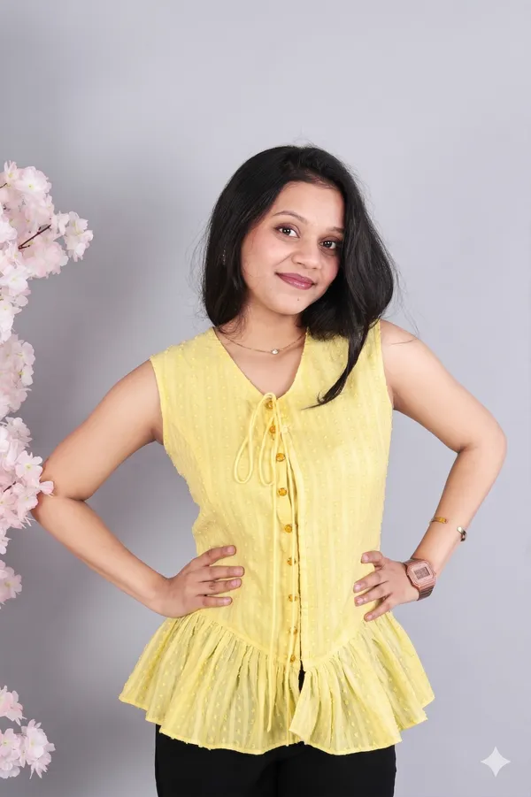 Pastel_Yellow_Lightweight_Fabric_Sleeveless_Ruffle_Top_For_Women