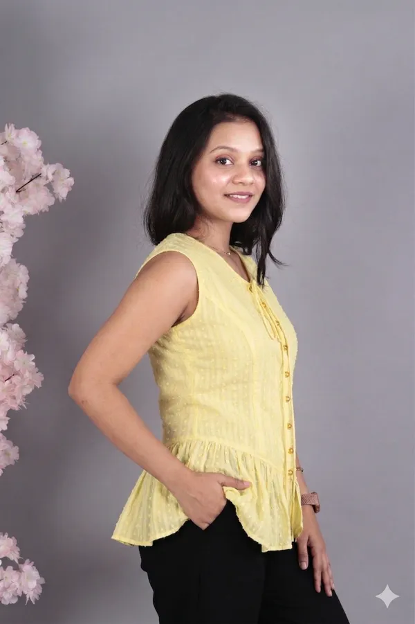Pastel_Yellow_Lightweight_Fabric_Sleeveless_Ruffle_Top_For_Women