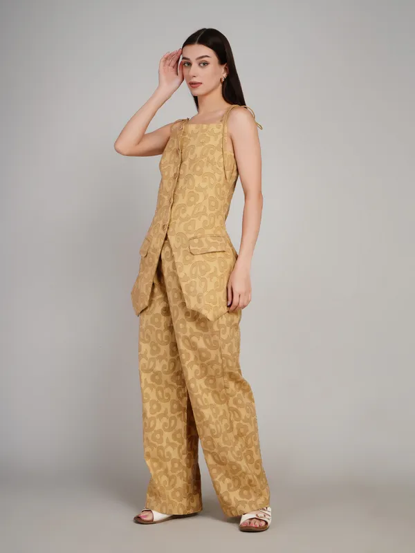 Beige_Breathable_Fabric_Printed_Jumpsuit_For_Women