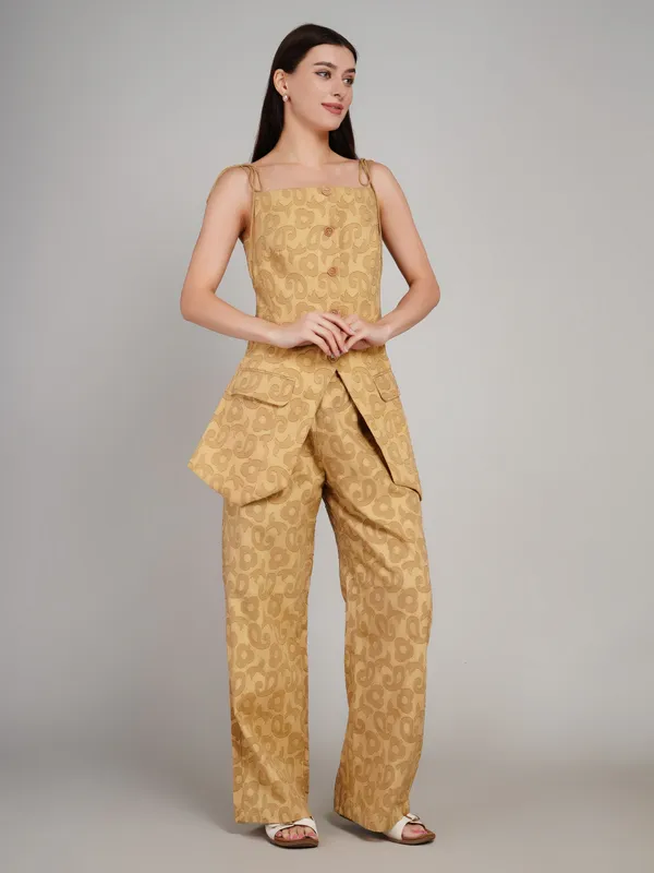 Beige_Breathable_Fabric_Printed_Jumpsuit_For_Women