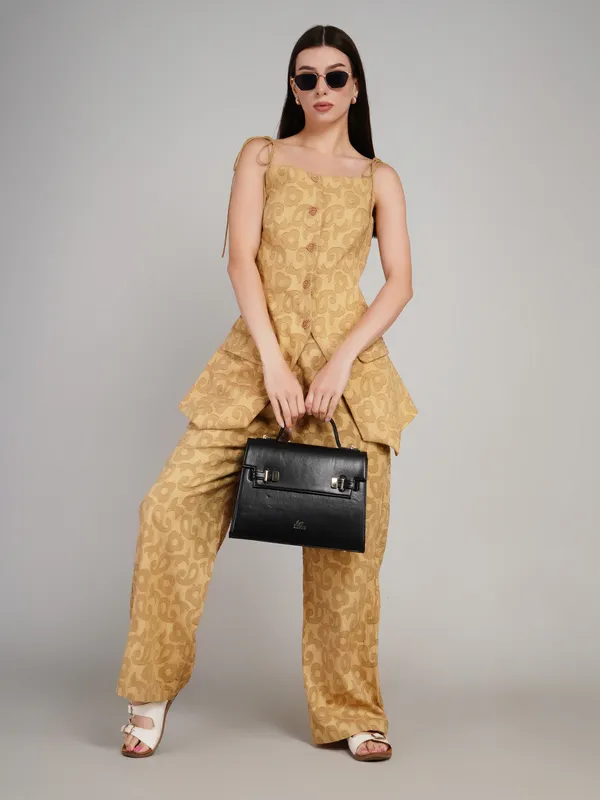 Beige_Breathable_Fabric_Printed_Jumpsuit_For_Women