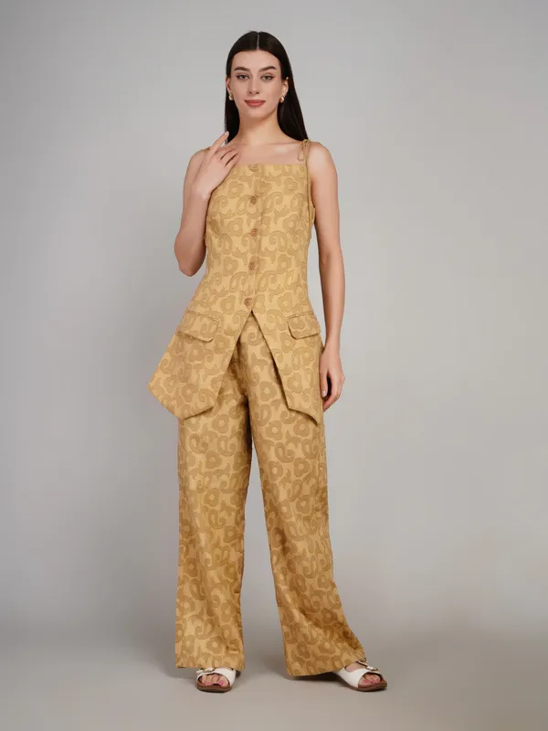 Beige_Breathable_Fabric_Printed_Jumpsuit_For_Women