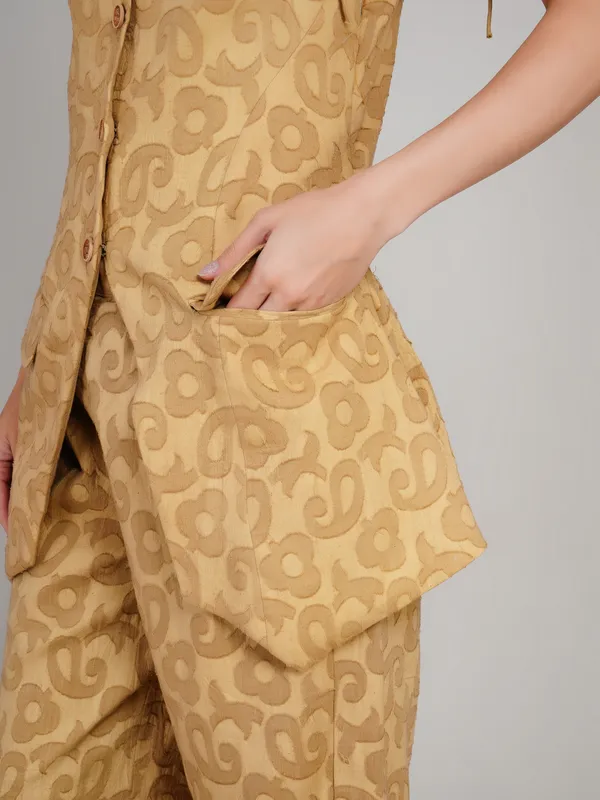 Beige_Breathable_Fabric_Printed_Jumpsuit_For_Women