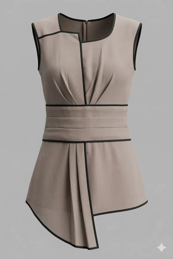 Grey_And_Black_Premium_Fabric_Structured_Top_For_Women