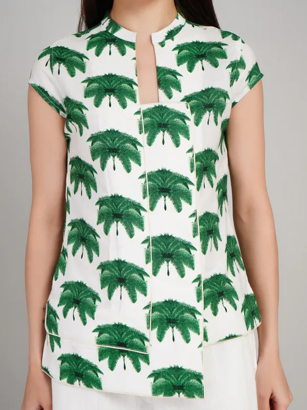 White_And_Green_Pure_Linen_Co_Ord_Set_For_Women