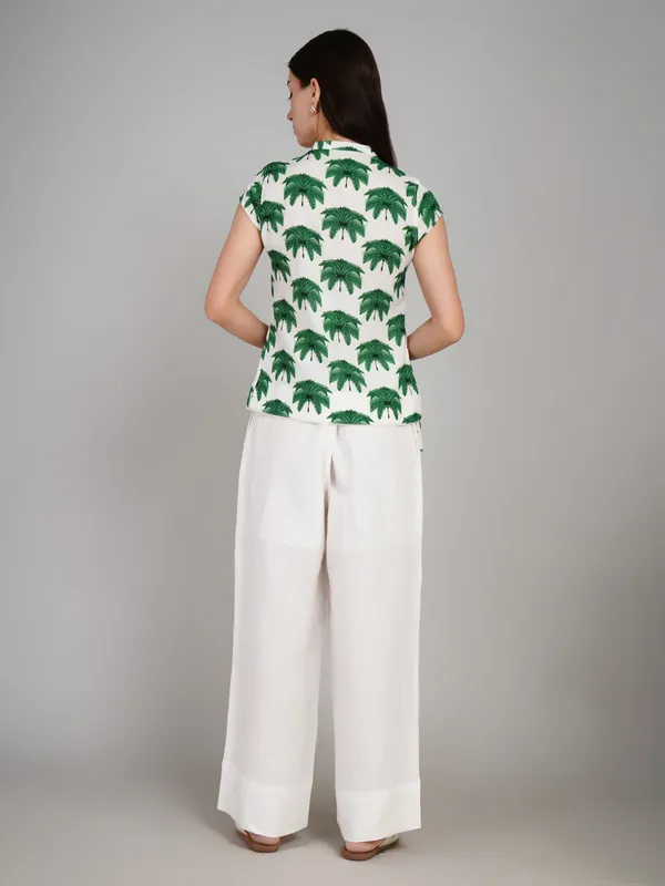 White_And_Green_Pure_Linen_Co_Ord_Set_For_Women