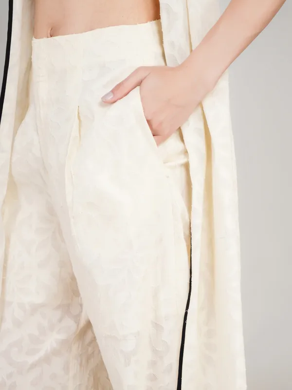 White_Cotton_Jacquard_Three_Piece_Dress_For_Women