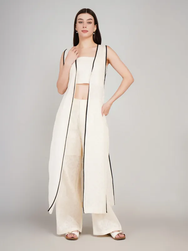 White_Cotton_Jacquard_Three_Piece_Dress_For_Women
