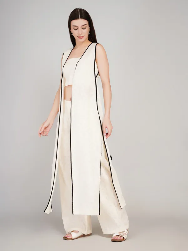 White_Cotton_Jacquard_Three_Piece_Dress_For_Women