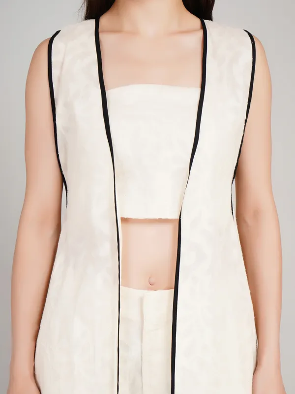 White_Cotton_Jacquard_Three_Piece_Dress_For_Women