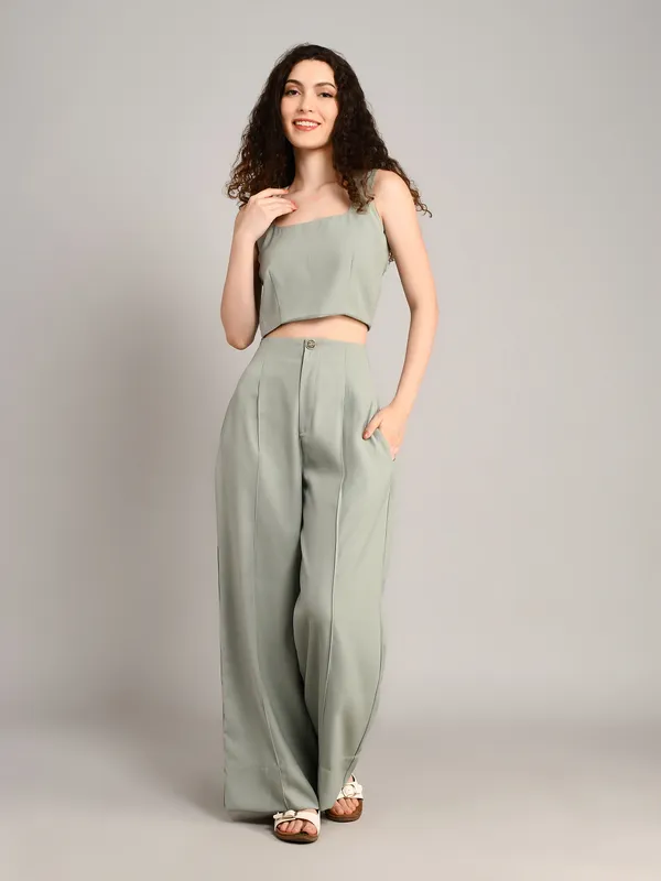 Greyish_Blue_Imported_Crape_Single_Brested_Two_Piece_Blazer_Set_For_Women