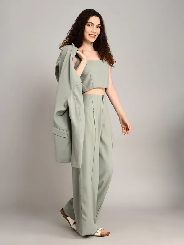 Greyish_Blue_Imported_Crape_Single_Brested_Two_Piece_Blazer_Set_For_Women