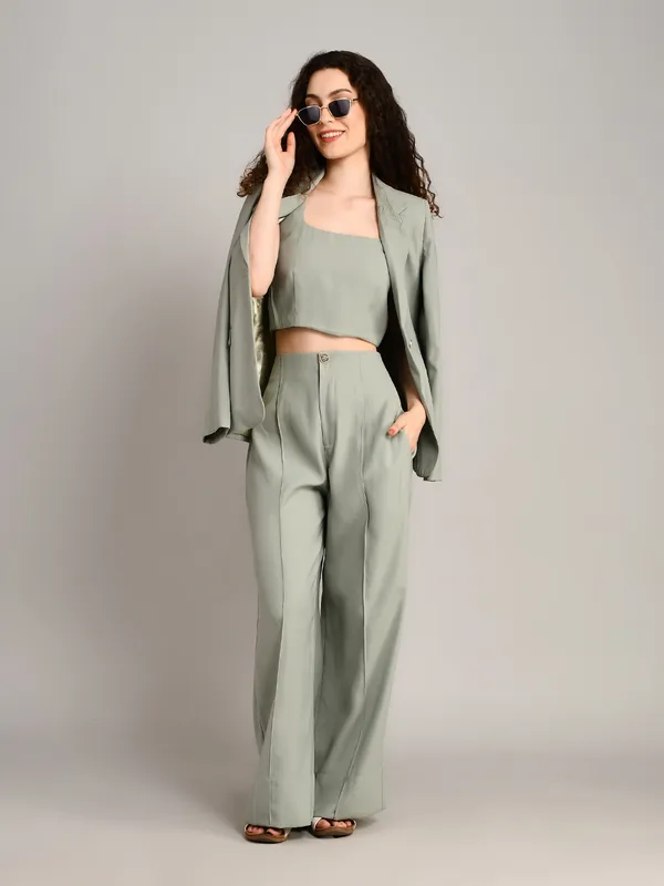 Greyish_Blue_Imported_Crape_Single_Brested_Two_Piece_Blazer_Set_For_Women