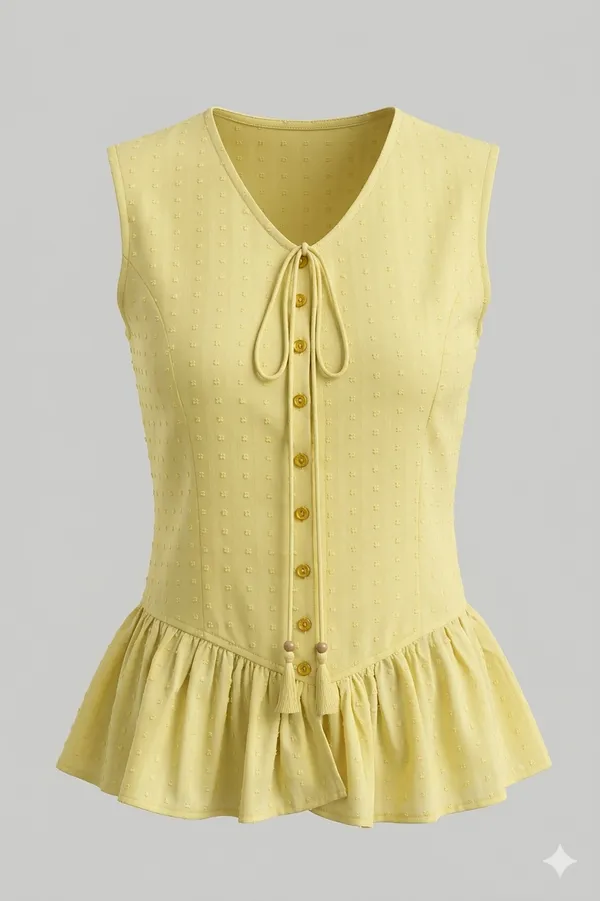 Pastel_Yellow_Lightweight_Fabric_Sleeveless_Ruffle_Top_For_Women