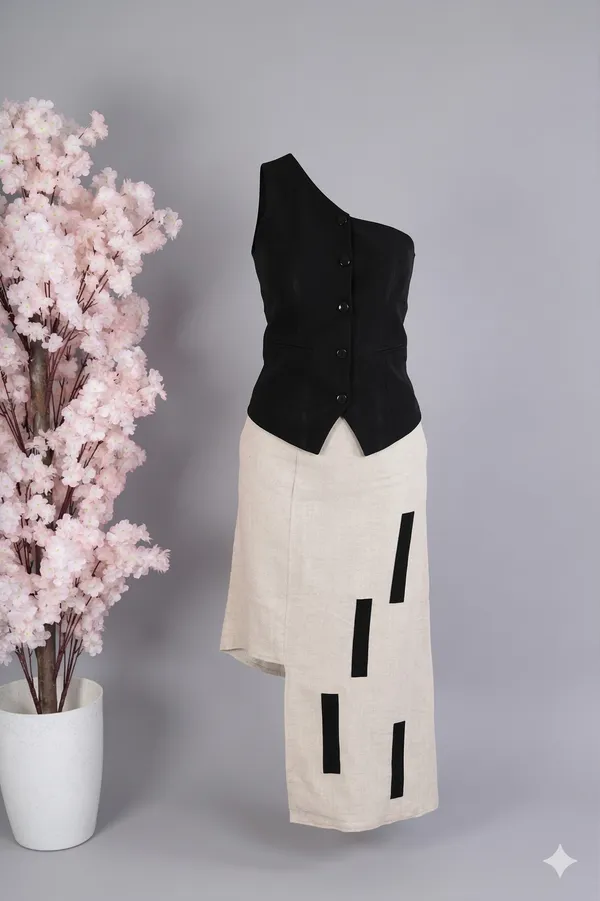Black_And_White_Premium_Fabric_One_Shoulder_Dress_For_Women