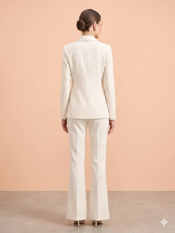 White_Imported_Crape_Single_Brested_Two_Piece_Blazer_Set_For_Women