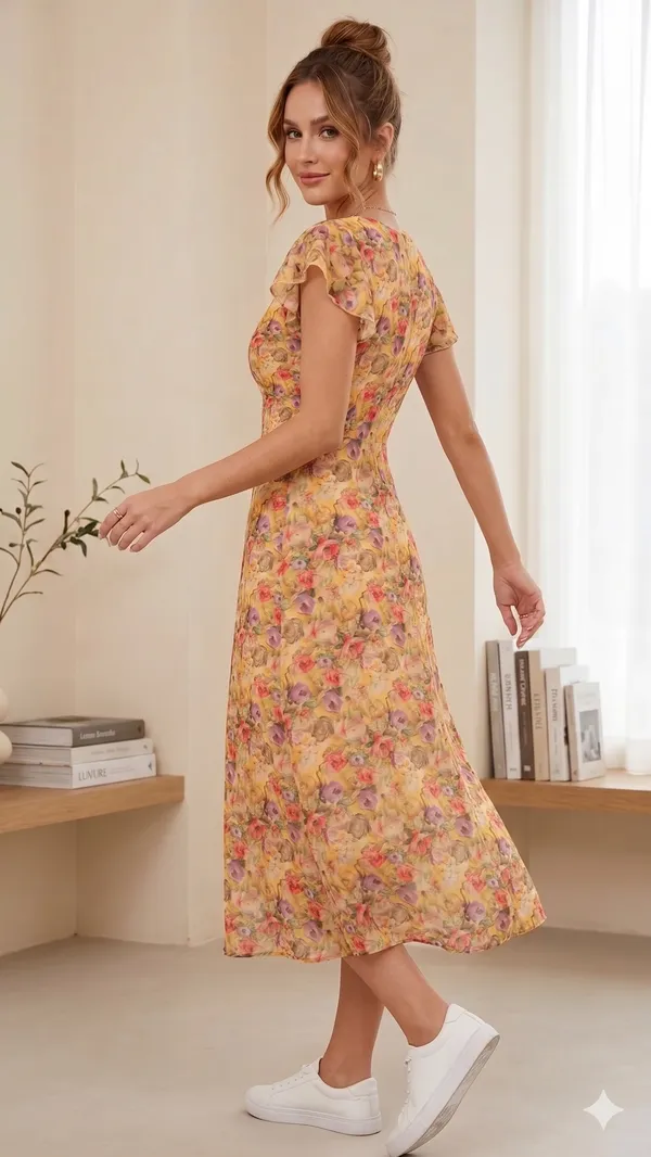 Yellow_floral_print_one_piece_dress