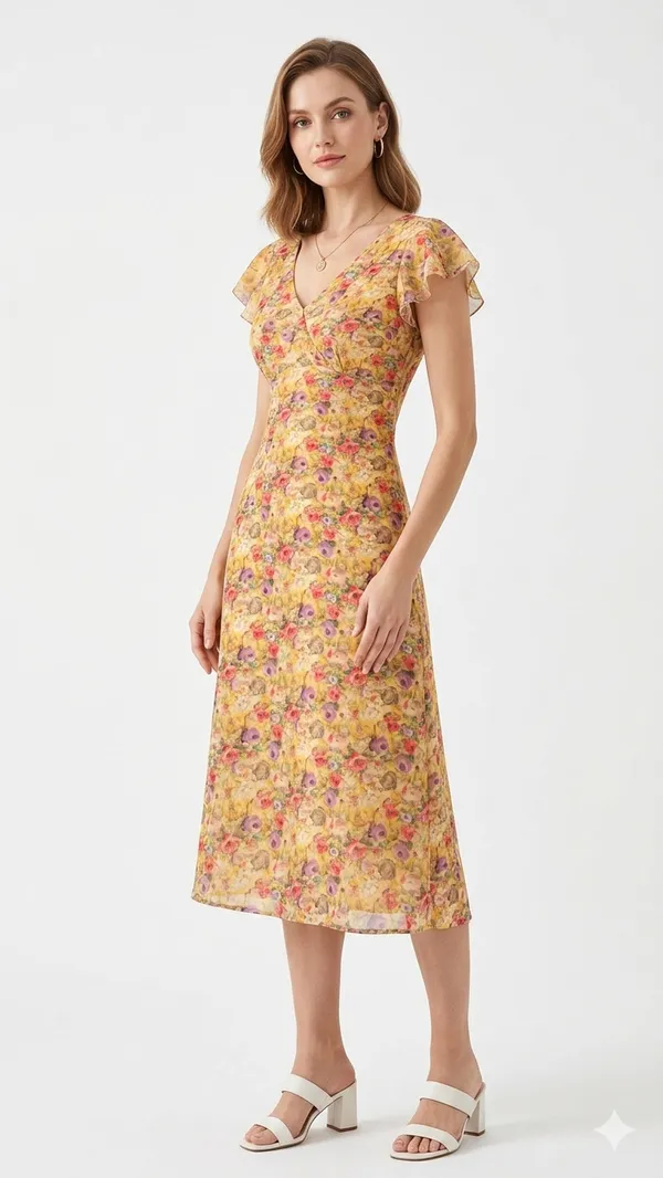 Yellow_floral_print_one_piece_dress