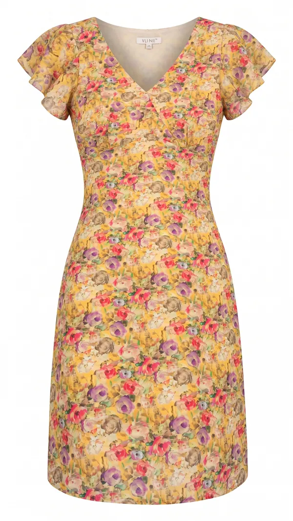 Yellow_floral_print_one_piece_dress