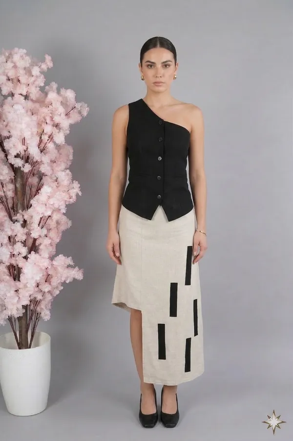 Black_And_White_Premium_Fabric_One_Shoulder_Dress_For_Women