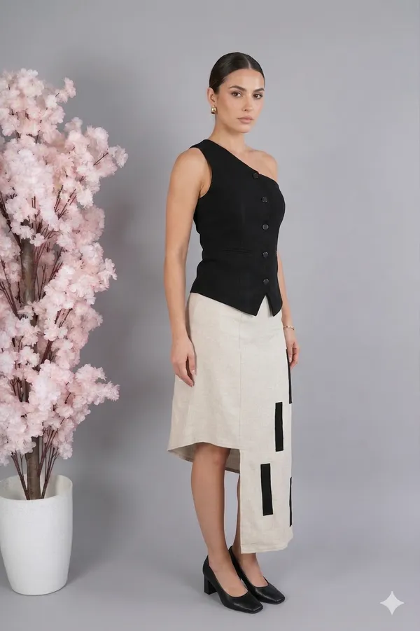 Black_And_White_Premium_Fabric_One_Shoulder_Dress_For_Women