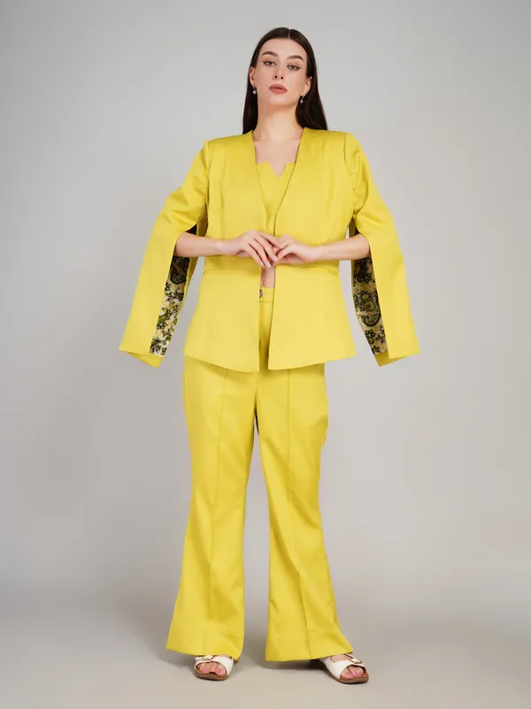 Lime_Green_Banana_Crape_Three_Piece_Blazer_Set_For_Women