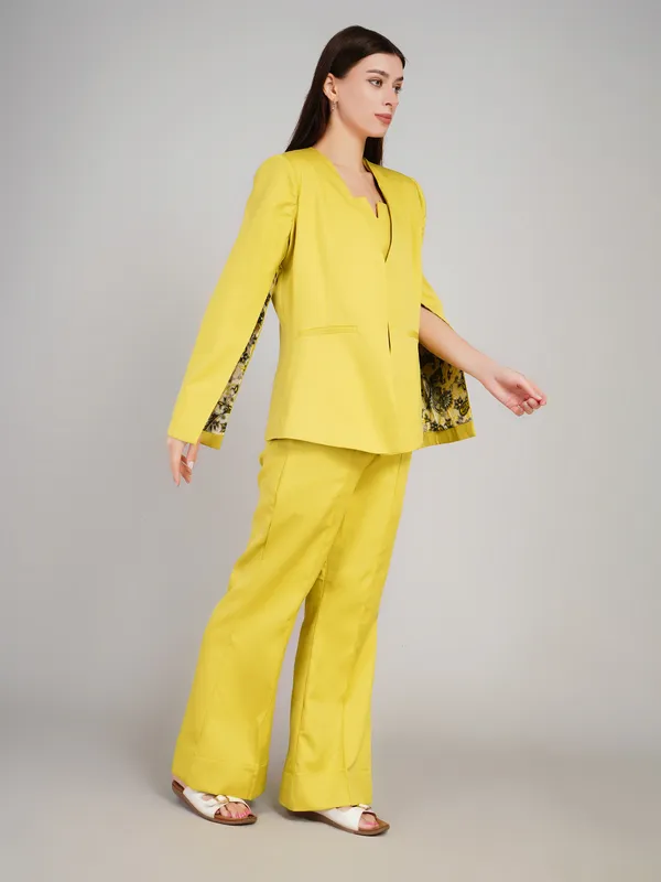 Lime_Green_Banana_Crape_Three_Piece_Blazer_Set_For_Women