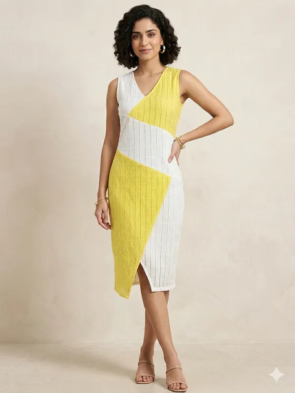 White_And_Yellow_Cotton_One_Piece_For_Women
