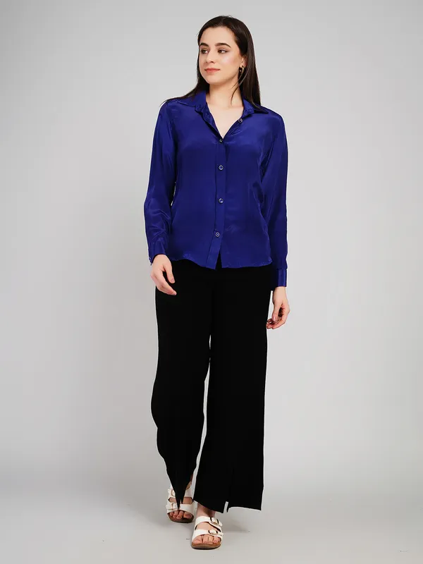 Blue_Crape_Shirt_For_Women