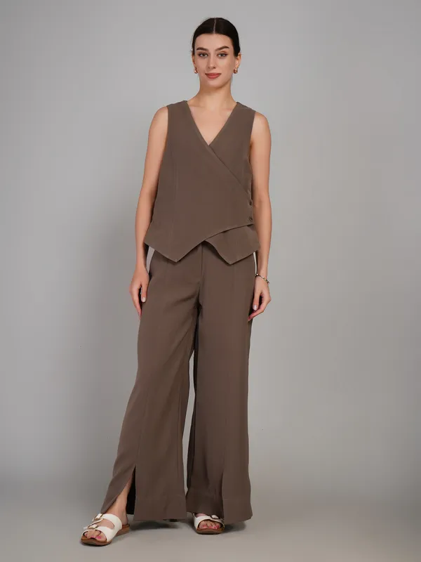 Brownish_Grey_Imported_Polyster_Three_Piece_Blazer_Set_For_Women