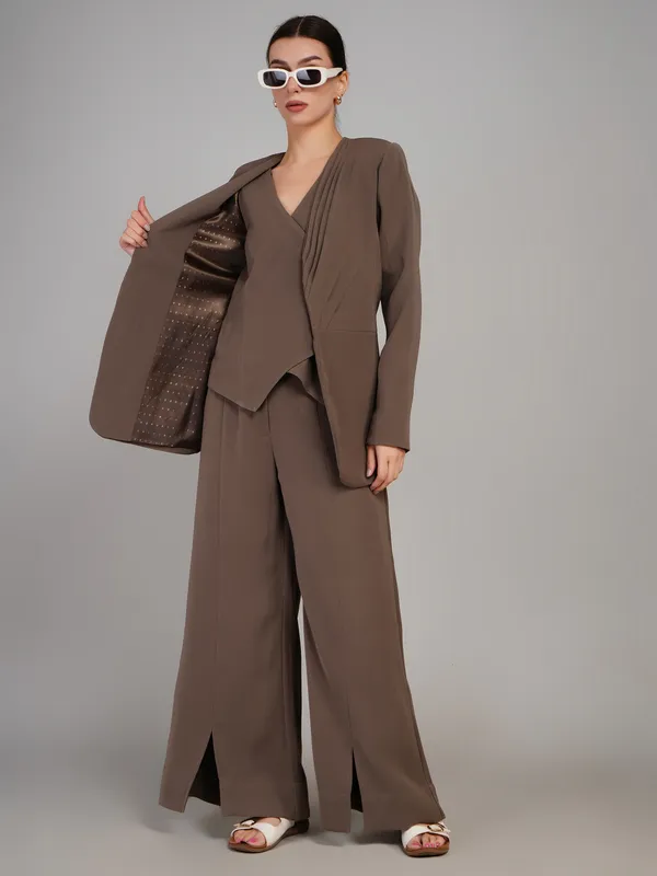 Brownish_Grey_Imported_Polyster_Three_Piece_Blazer_Set_For_Women
