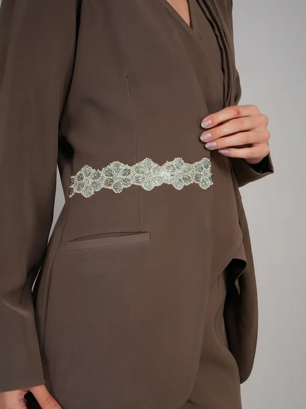 Brownish_Grey_Imported_Polyster_Three_Piece_Blazer_Set_For_Women