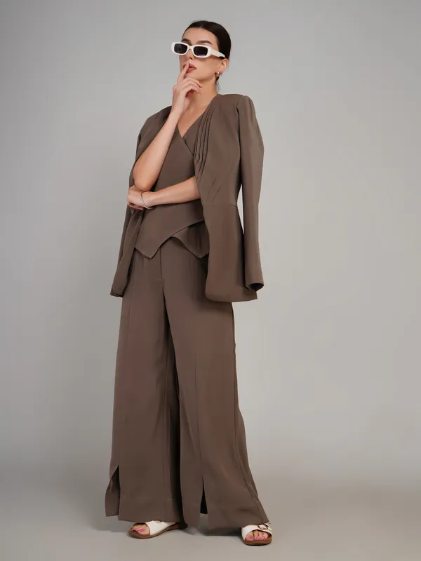 Brownish_Grey_Imported_Polyster_Three_Piece_Blazer_Set_For_Women