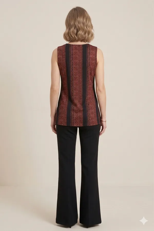 Brown_And_Black_Printed_Cotton_One_Side_Slit_Casual_Top