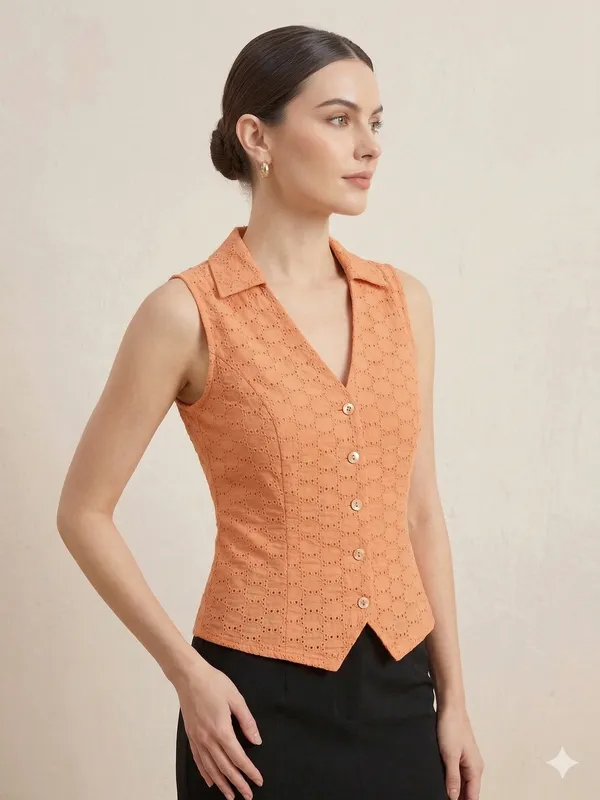 Peach_Cotton_Waist_Coat_For_Women