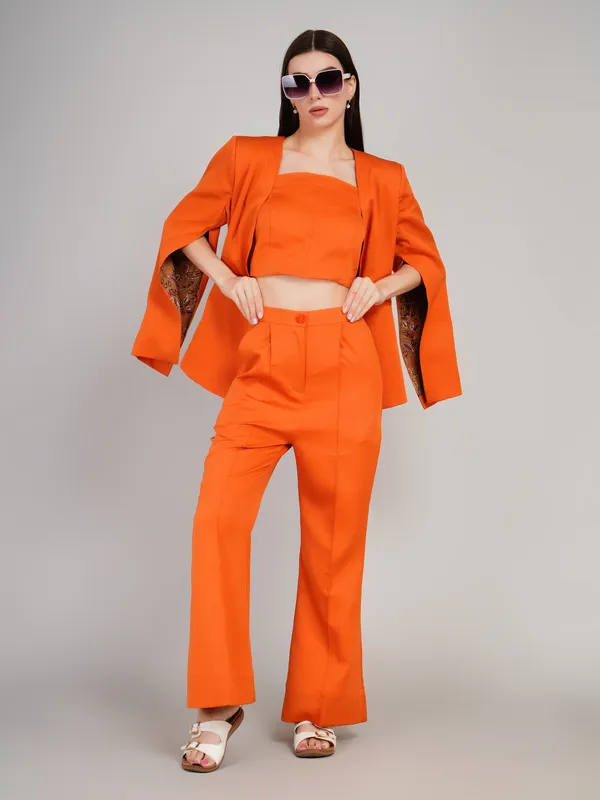 Funky_Orange_Banana_Crape_Three_Piece_Blazer_Set_For_Women
