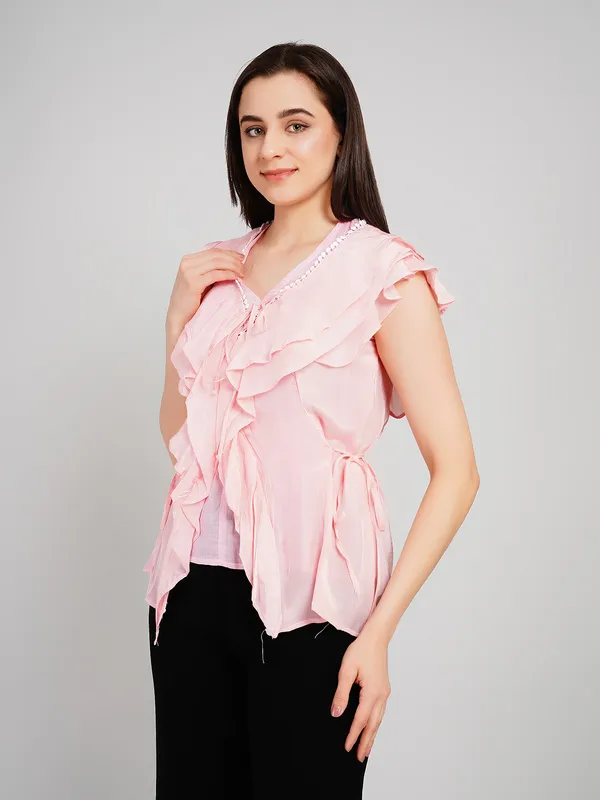 Light_Pink_Crape_Frill_Top_For_Women