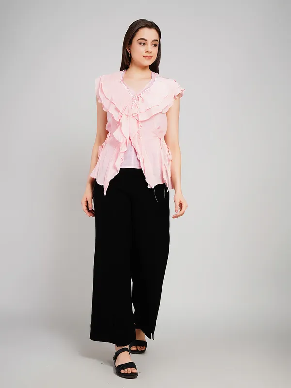 Light_Pink_Crape_Frill_Top_For_Women