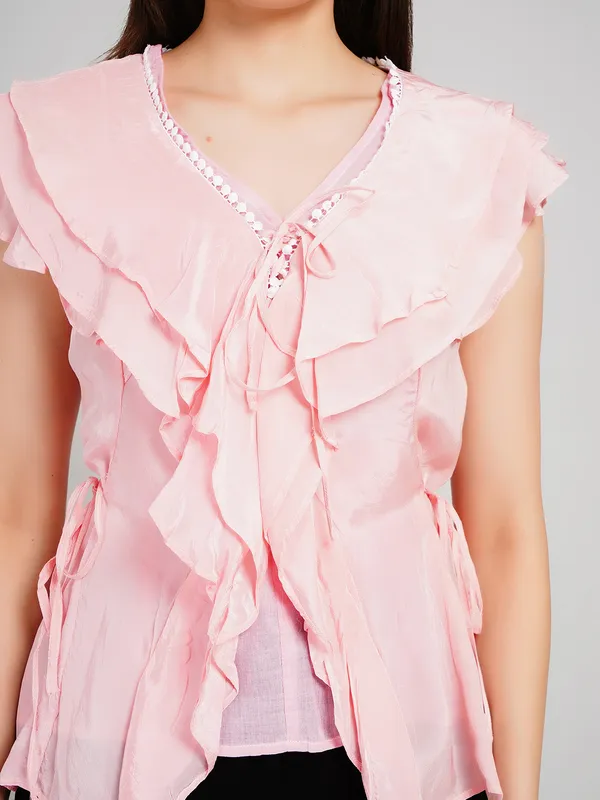 Light_Pink_Crape_Frill_Top_For_Women
