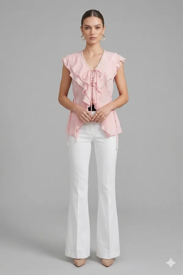 Light_Pink_Crape_Frill_Top_For_Women
