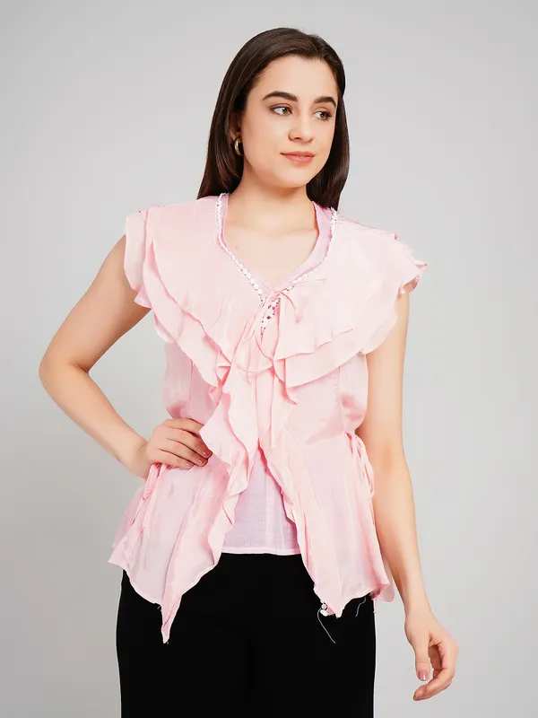 Light_Pink_Crape_Frill_Top_For_Women