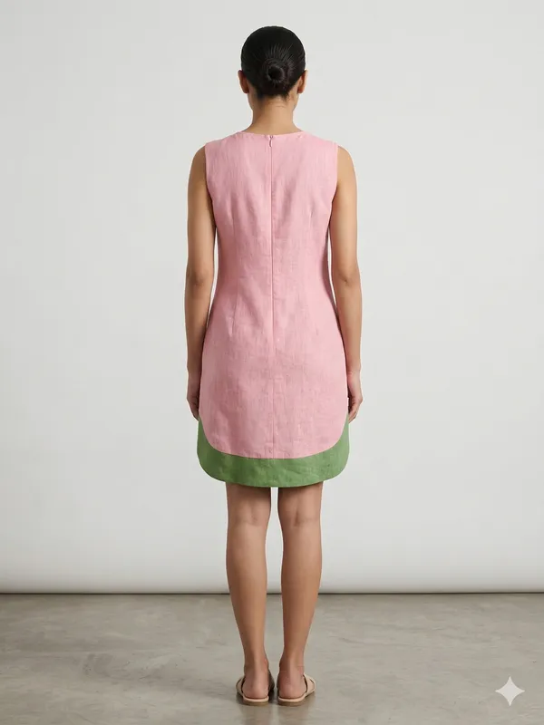Pink_And_Green_Pure_Linen_One_Piece_For_Women