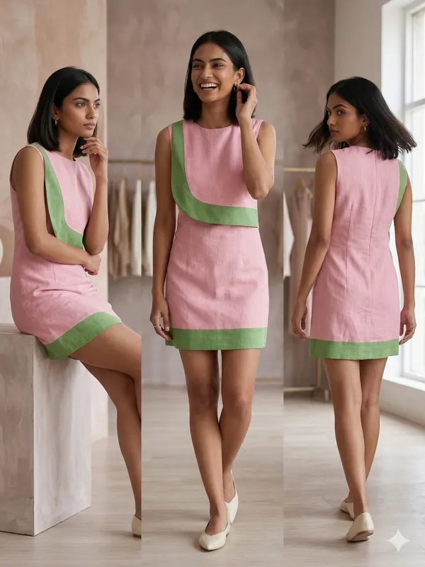 Pink_And_Green_Pure_Linen_One_Piece_For_Women