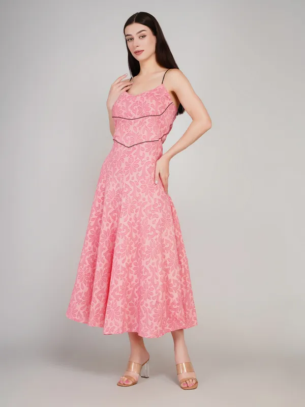 Pink_Cotton_Jacquard_One_Piece_Dress_For_Women