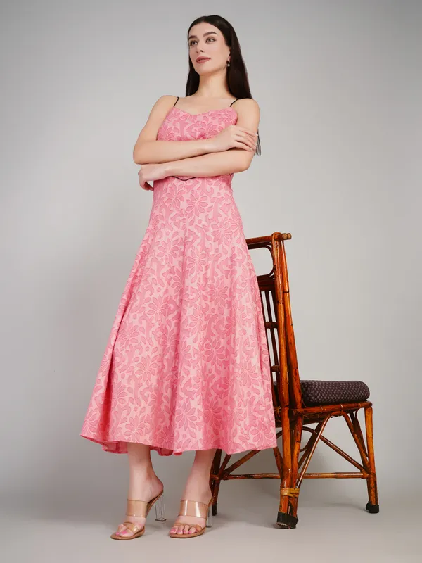 Pink_Cotton_Jacquard_One_Piece_Dress_For_Women