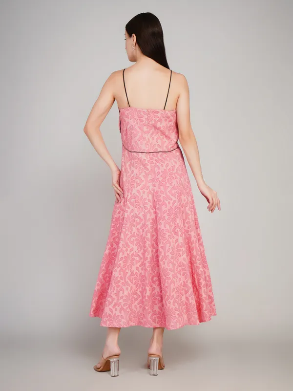 Pink_Cotton_Jacquard_One_Piece_Dress_For_Women