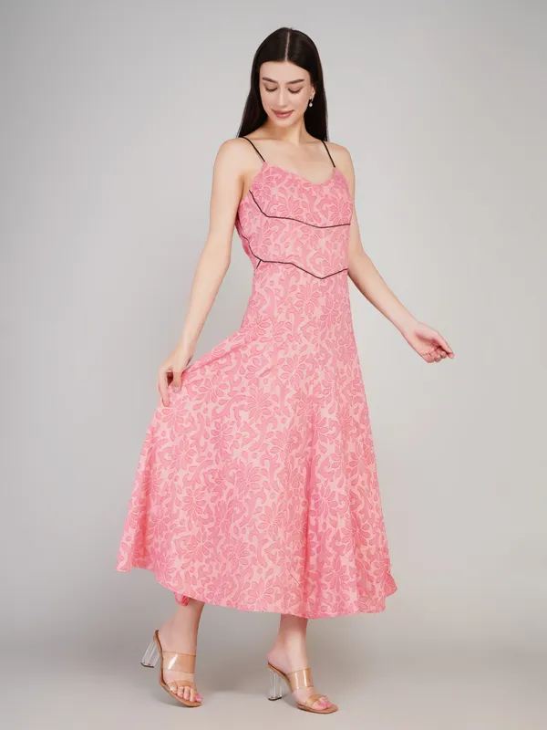 Pink_Cotton_Jacquard_One_Piece_Dress_For_Women