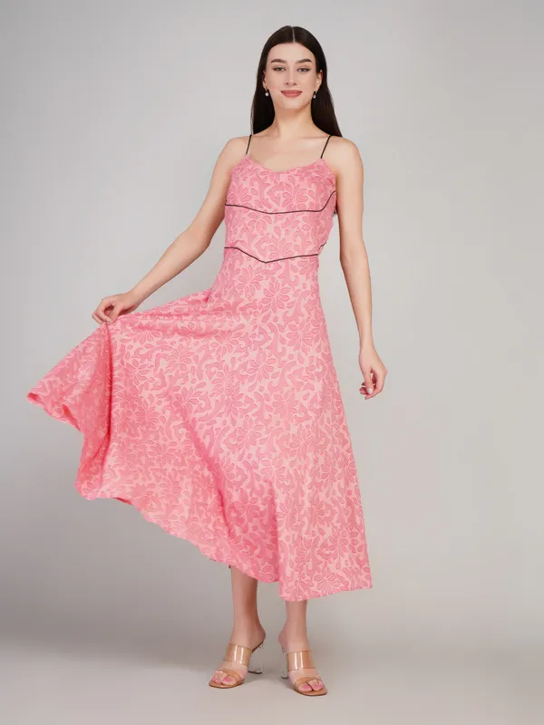 Pink_Cotton_Jacquard_One_Piece_Dress_For_Women