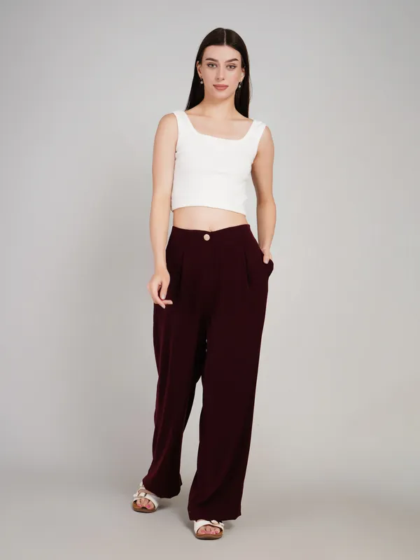 Maroon_Imported_Polyster_Formal_Pant_For_Women