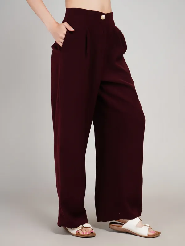Maroon_Imported_Polyster_Formal_Pant_For_Women